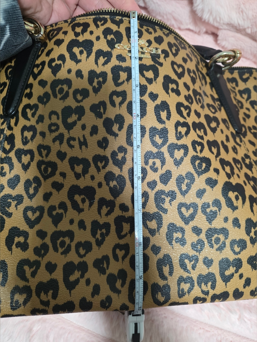 Coach Leopard Print Tote Bag | Tan Black Animal Print Shoulder Bag - Picture 5 of 11